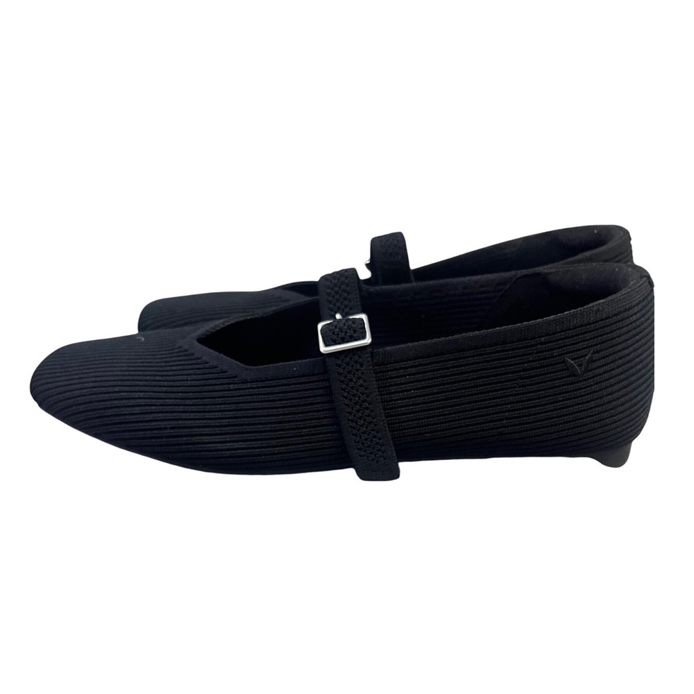 Women's Black Ribbed Mary Jane Flats